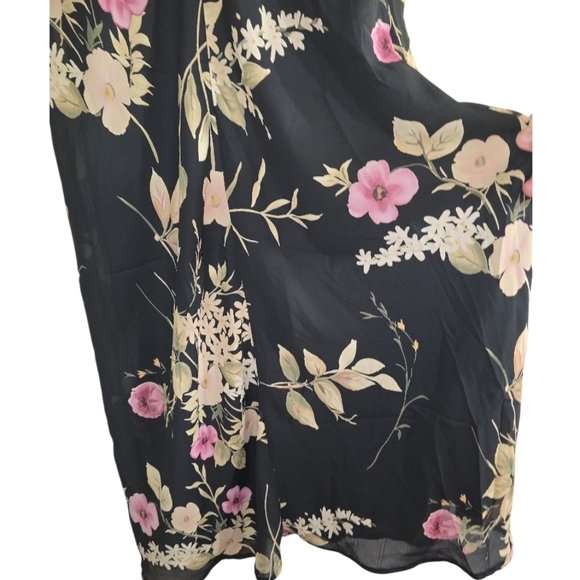 Vintage 90s All That Jazz Moody Dark Floral Midi Dress Small Double V-neckline - Picture 6 of 7